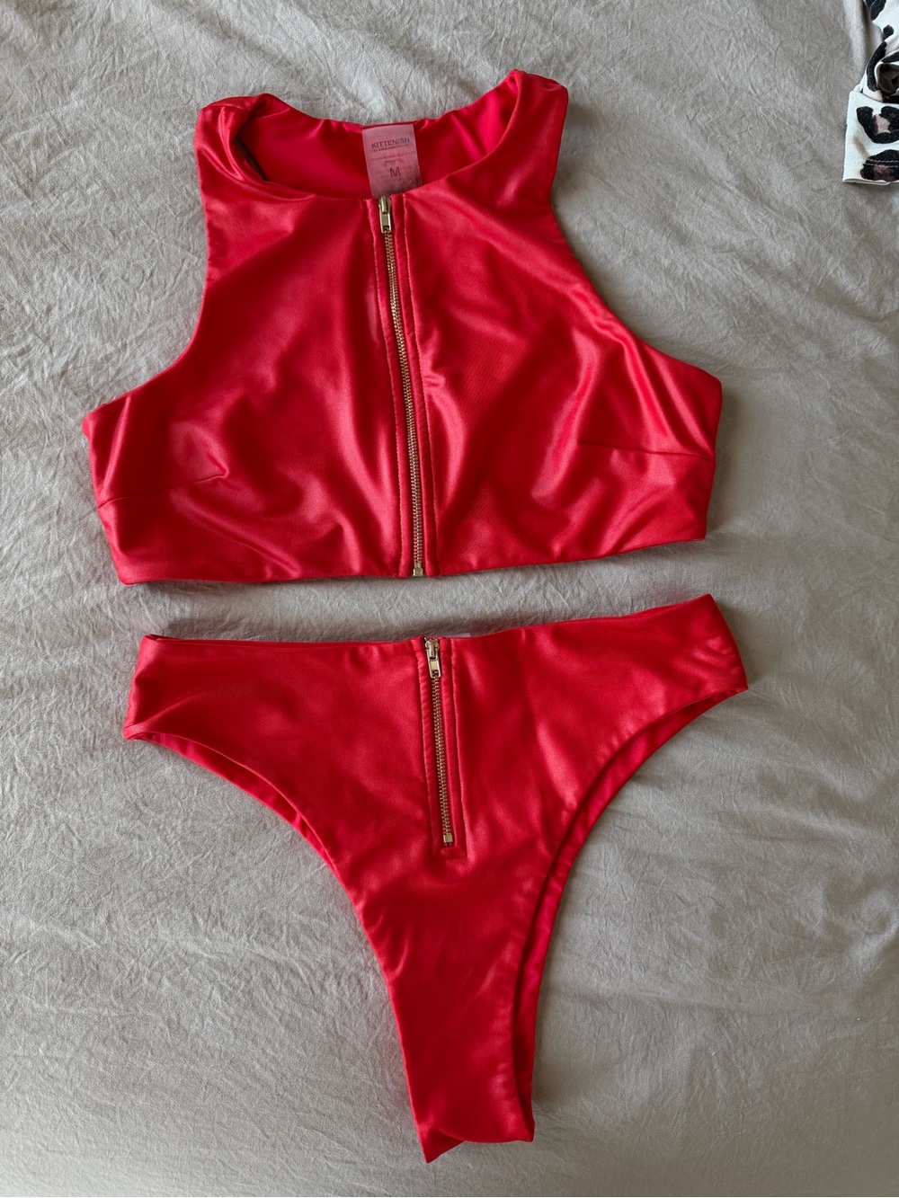 Kittenish Bright Red Zip-Front Swim Set